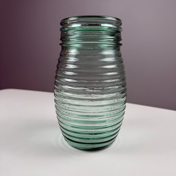 Unbranded Green Glass Ribbed Jar with lid made in Canada - Picture 2 of 12